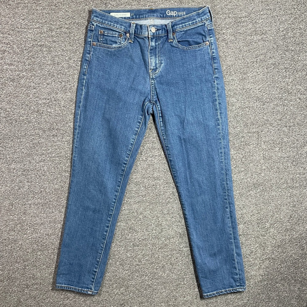 Gap 1969 Girlfriend Jeans Womens 27 Medium Wash Denim Stretch Slim Leg